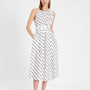 MAX MARA Vischio Striped Cotton Poplin Dress in White Khaki Green IT 46 / US 12